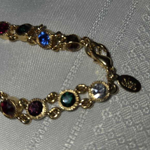 Joan Rivers Multi Color Crystal Bracelet Gold Tone Link Signed Faceted Stones 7" - Picture 7 of 8